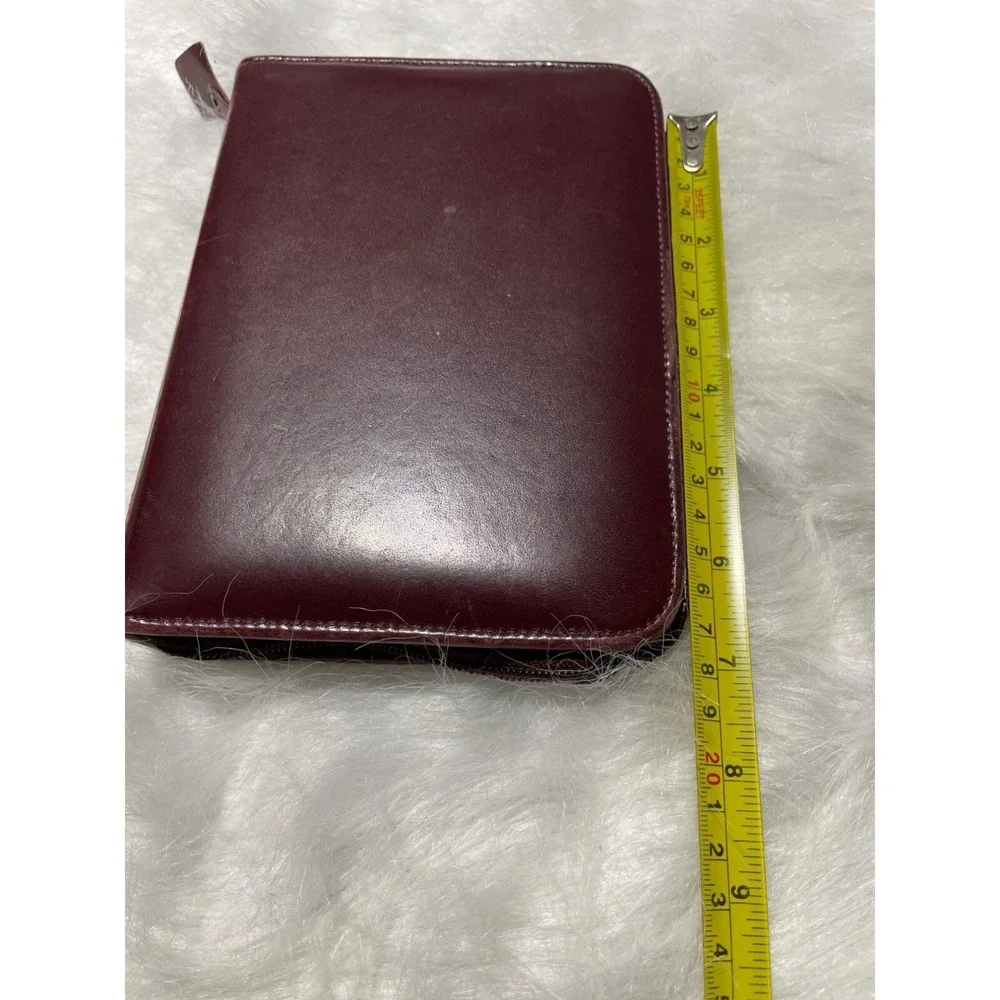 Vintage Burgundy Leather Zippered Planner Binder With Gold-Tone‎ Rings & Address